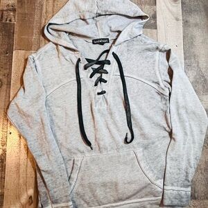 Derek Heart Gray and Black Lace-Up Hooded Sweatshirt